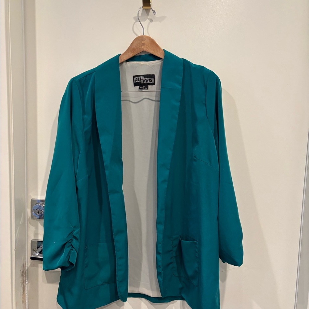 Ali & Kris Turquoise Open-Front Blazer